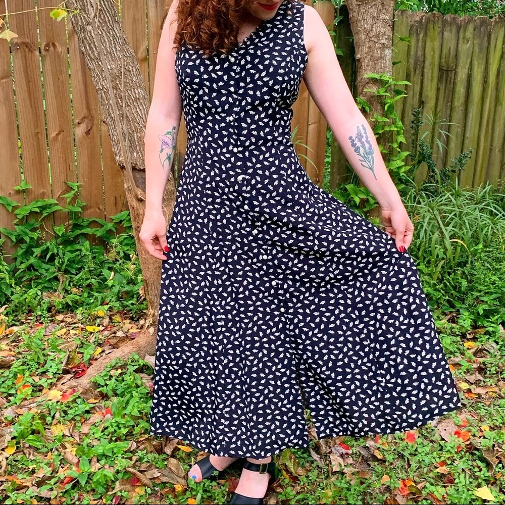 Vintage maxi dress with lace back, size MED/LG.